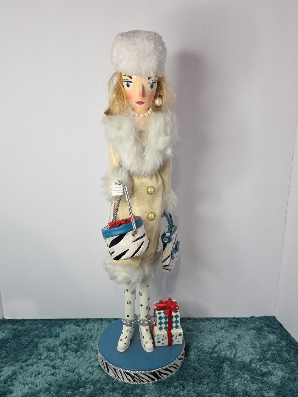 Pier 1 Imports White & Cream Coat Holiday Nutcracker with Black Hat 19" High